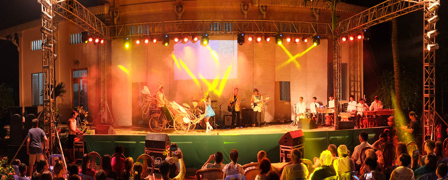 the cambodian project band on stage in front of a live audience